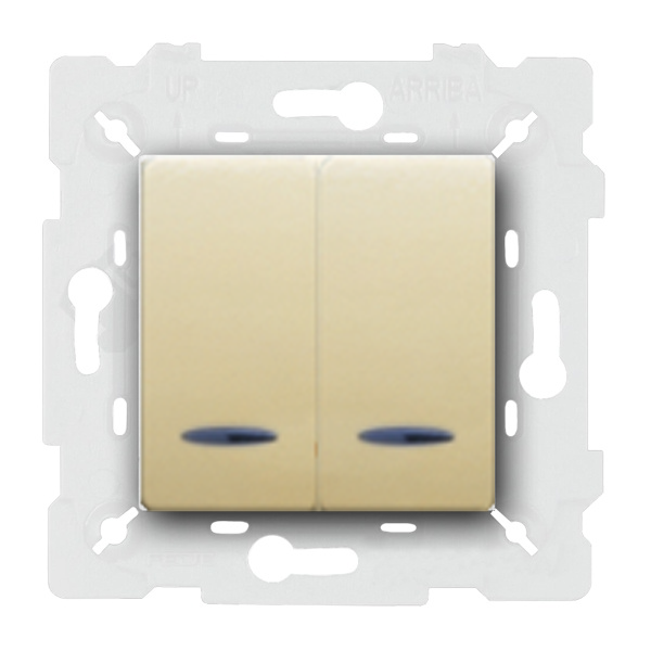  Переключатель двухклавишный (проходной) с подсветкой Fede Vintage Wood Бежевый (в сборе)